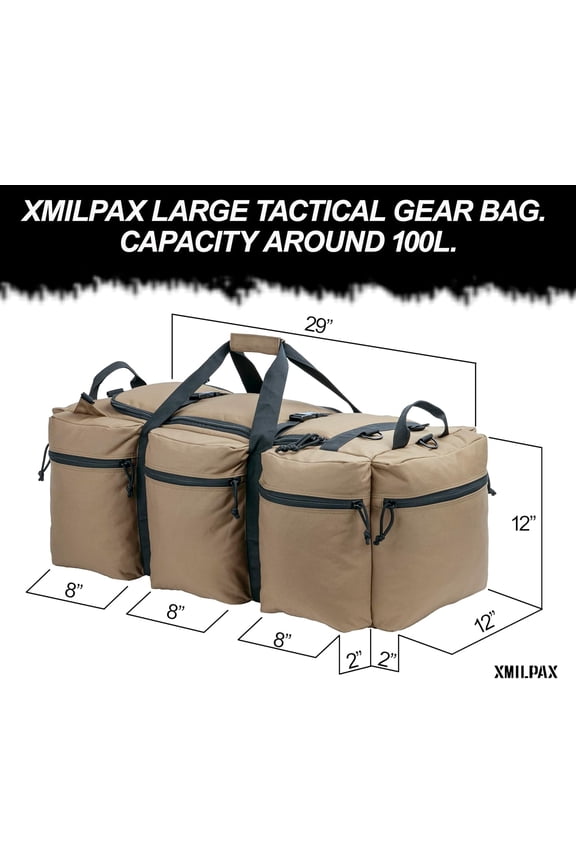 100L Large Military Duffle Bag Deployment Duffel Bag Sports Equipment Travel Luggage Bag with Detachable Backpack Straps