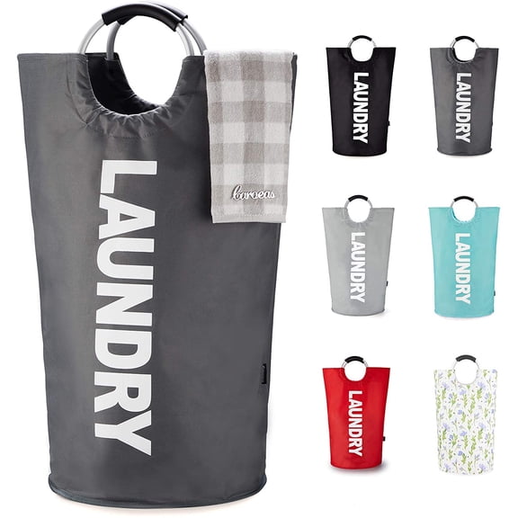 100L Laundry Basket,Large Laundry Hamper, Laundry Bag with Padded Handles, Clothes Hamper Stands Up Well, Collapsible Free Standing Easy Storage Washing Bin (Dark Grey,100L)