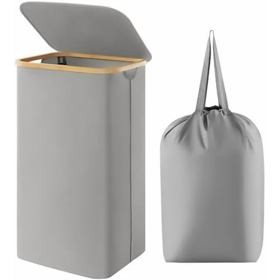 100L Laundry Basket with Lid, Clothes Hampers for Laundry with Bamboo Handles and A Removable Laundry Bag, Large Foldable Hamper for Bedroom, Bathroom, Dorm, Laundry Room, Silver Grey