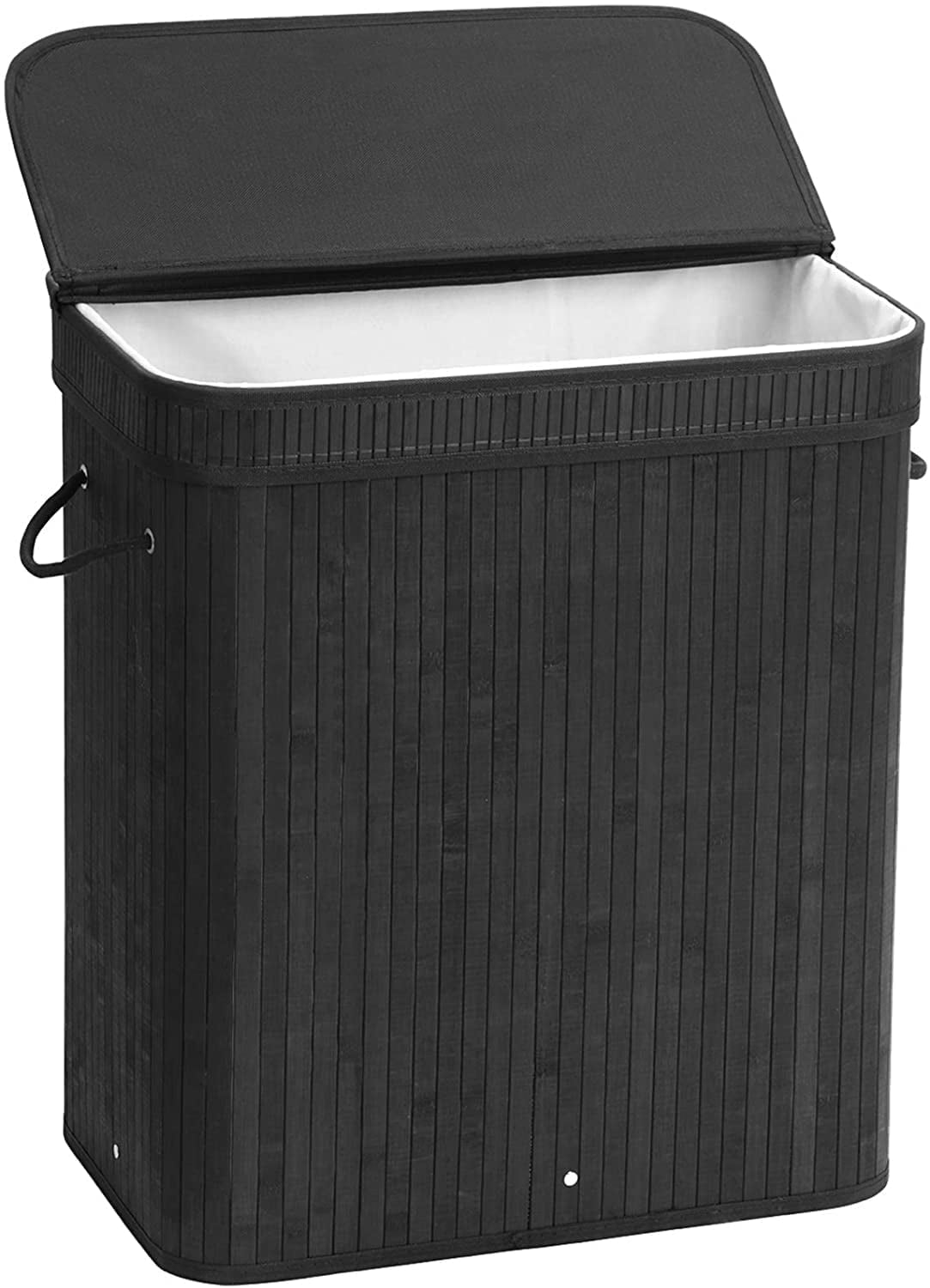 100L Laundry Hamper with Lid Bamboo Laundry Basket with Liner Bag Foldable Storage Hamper with Handles Black
