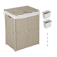 thumbnail image 1 of 100L Laundry Hamper with Lid PE Rattan Powder Coating Frame Clothes Hampers with Two Removable Bags, Wheels, Light Grey, 1 of 9