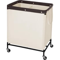 100L Laundry Hamper with Wheels, 2-Section Rolling Laundry Cart, Laundry Room Cart, Dirty Clothes Basket for Hotels, Bathrooms, Dormitories, Beige