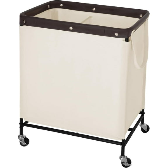 100L Laundry Hamper with Wheels, 2-Section Rolling Laundry Cart, Laundry Room Cart, Dirty Clothes Basket for Hotels, Bathrooms, Dormitories, Beige