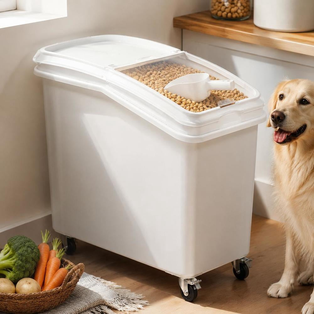 100L Rice Storage Container with Wheels, Scoop, Air-Tight Lid for Grain ...