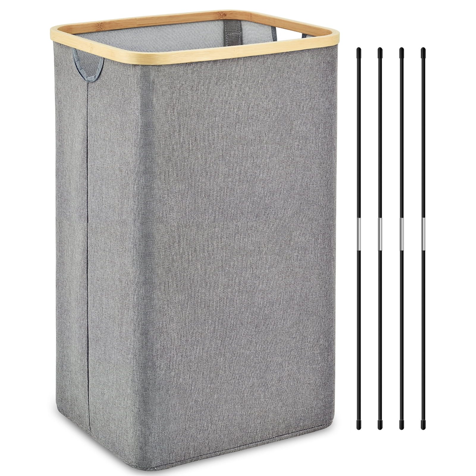 Homykic Laundry Hamper with Lid, 100L Tall Laundry Basket Collapsible with  Bamboo Handles, Large Waterproof Laundry Bin Storage for Dorm, Bathroom