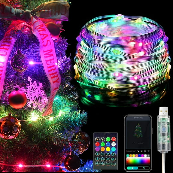 "100LED 33FT String Fairy Lights Outdoor Indoor, IP65 Waterproof Rope Strip Light, Plug in for House Bedroom Party Yard Christmas Tree Decorations, Multicolor Warm White,Remote Smart Control"