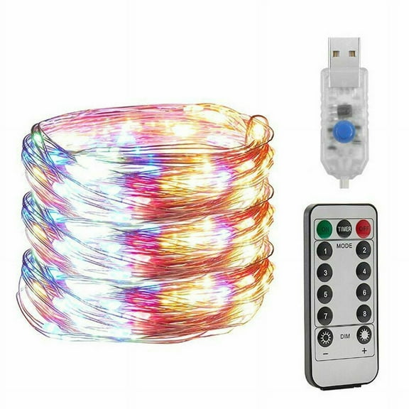 100LED 33ft Copper Wire String Lights USB Plug-in Fairy Lights with Remote 8 Modes Lights Waterproof Christmas Tree Home Wedding Decor, Multicolor