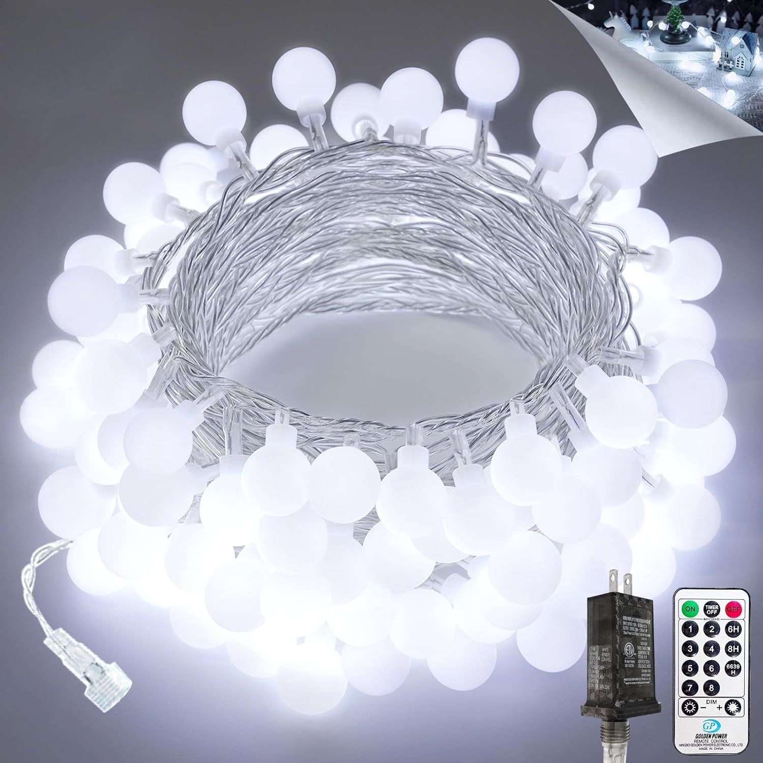 100LED Connectable String Lights Indoor Outdoor for Bedroom, 43ft White  Lights Plug in with Remote & Timer, 8 Lighting Modes Waterproof Fairy Light for Room Classroom Wedding Christmas Decor