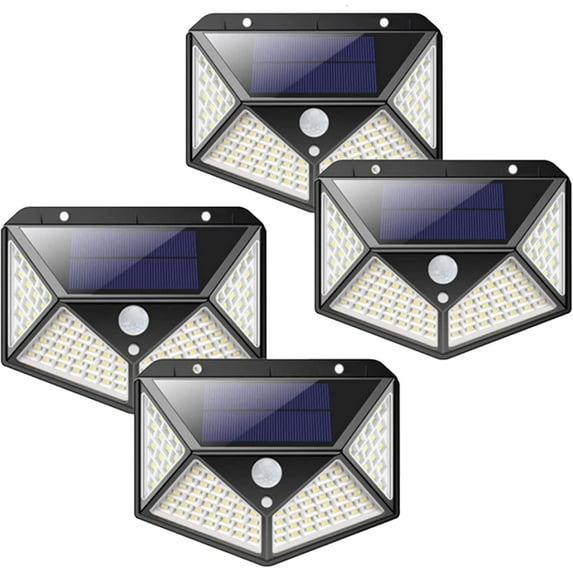 100LEDs Solar Lights Outdoor, Solar Motion Lights with 3 Lighting Modes, IP65 Waterproof Solar Security Light Solar Wall Light for Garden, Yard, Patio, Garage, Pathway 4Pack