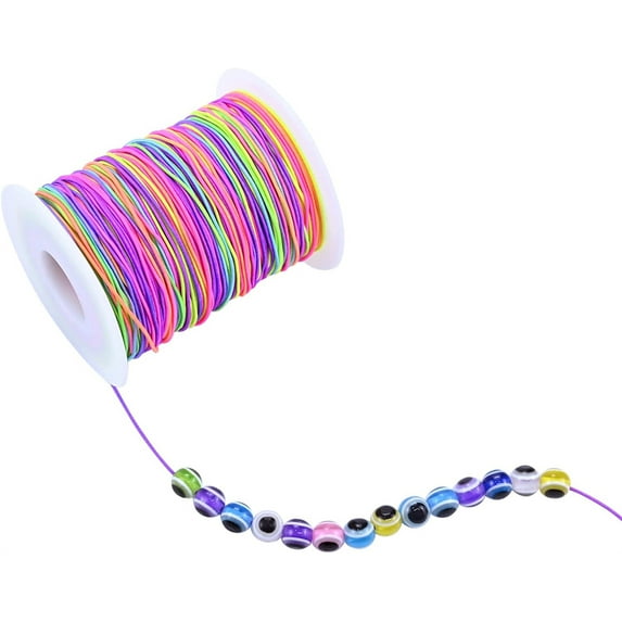100M Elastic Beads Cord,Beading Cords Threads Rainbow Elastic Thread Cord String DIY Handmade Craft Jewelry for Making Necklace Bracelet,Braided Headband,Kids Jewellery Craft Making,Embroidery Thread