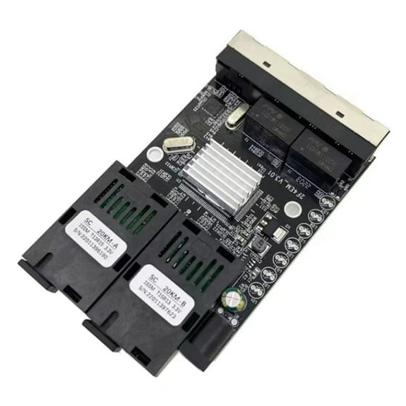 100M Fiber Optic Media Converter 4 RJ45 to 2 SC A+B Optic Connector 1310nm/1550nm Ports PCBA Board 20KM Ethernet Switch