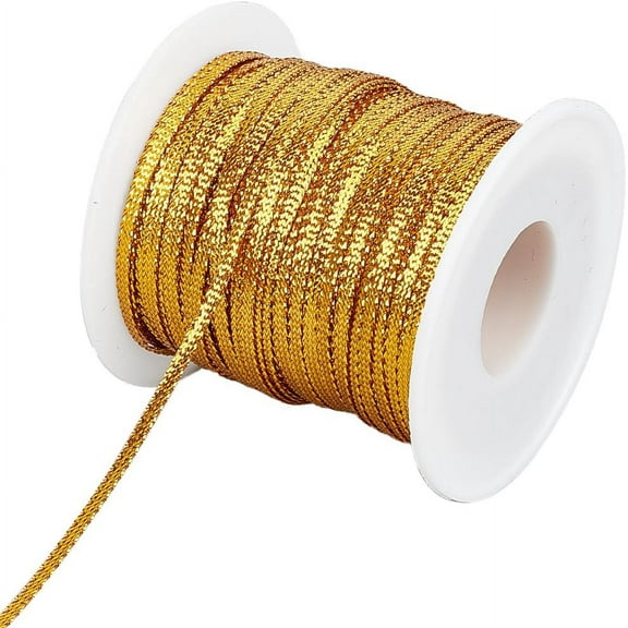 100M Nylon Ribbon Clothes Accessories Flat Gold 1/8 inch(3mm) 109.36 Yards(100m)/Roll for DIY
