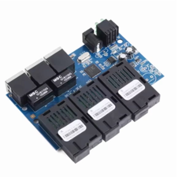 100M PCBA Board Fiber Optic Media Converter 3 RJ45 to 3 SC Optic Connector 20KM Ethernet Switch 1310nm/1550nm 2A+1B Port,1 * Fiber Optic Media Converter