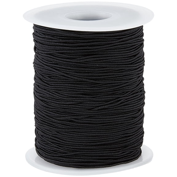 100M Polyester Round Elastic Cords with Rubber Inside Black 0.8mm 109.36 Yards(100m)/Roll