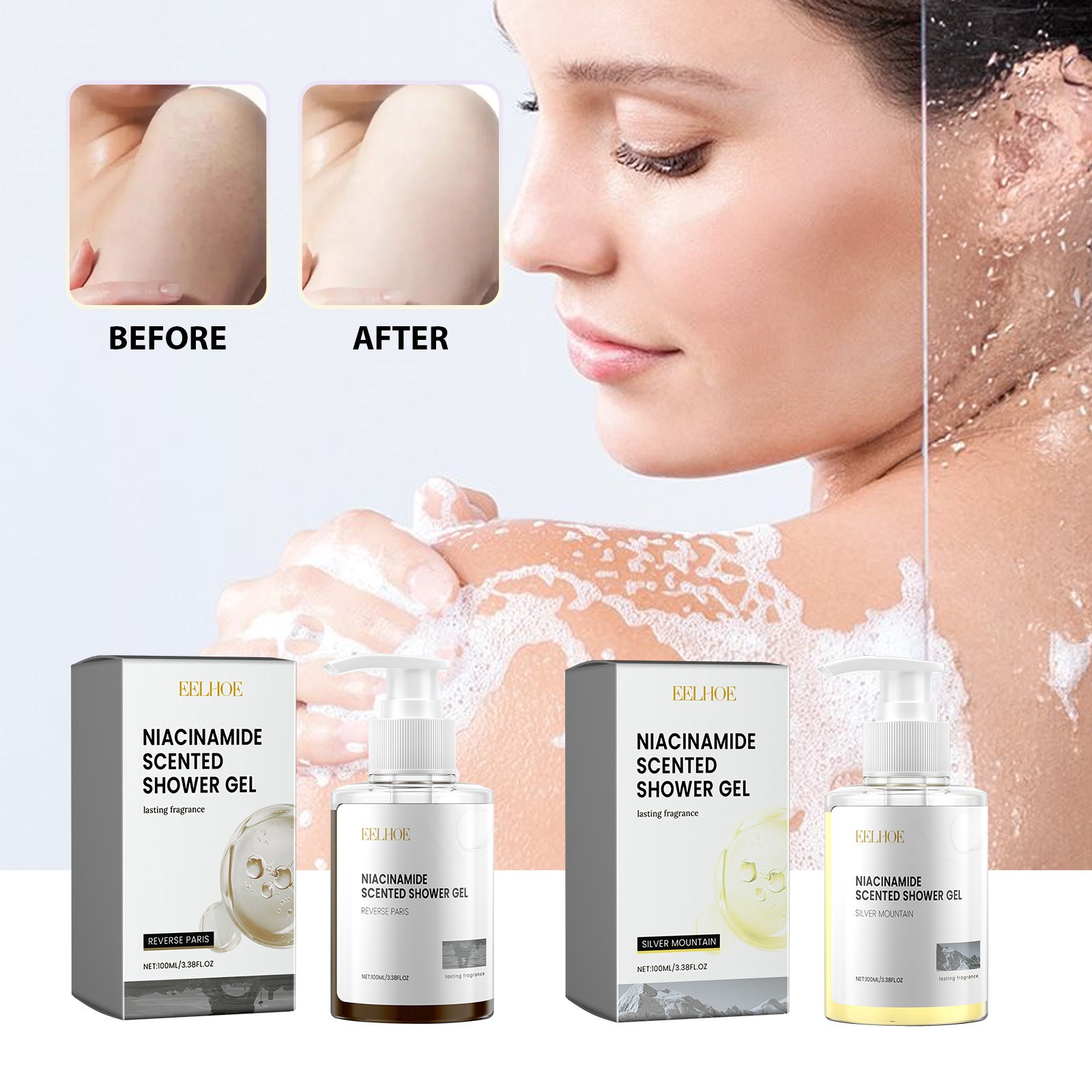100ML Brightening & Moisturizing Shower Gel - Deep Cleansing, Pore Minimizing, Skin Repair & Hydration for Smooth, Glowing Skin - Fresh & Pleasant Scent, 134g Travel Size
