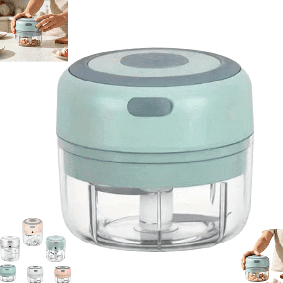 100ML Electric Mini Garlic Chopper, Portable Wireless Garlic Press Grinder with 2 Blades, USB Rechargeable Vegetable Mincer Easy To Clean
