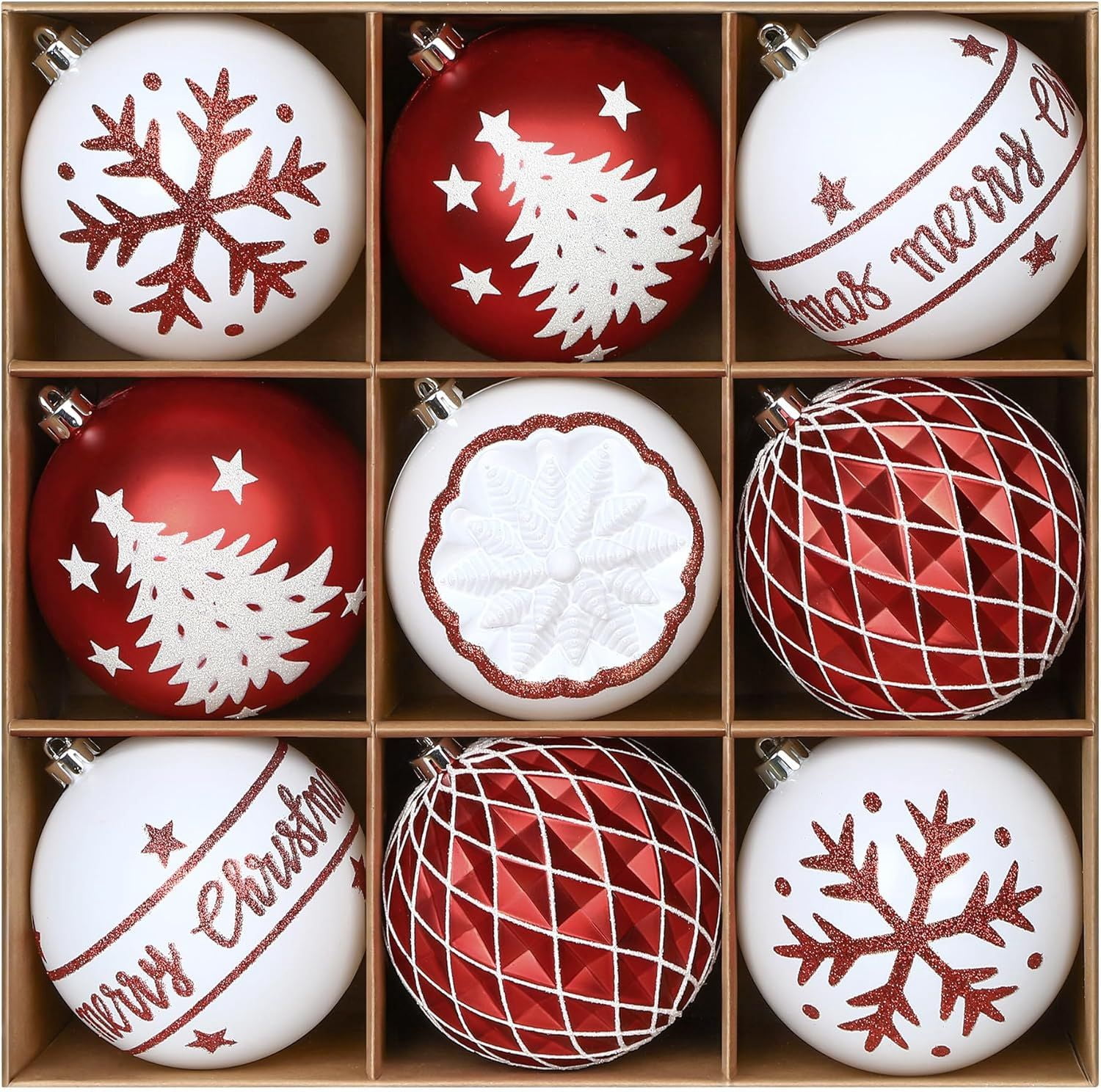100MM/4 Inch 9PCS Large Christmas Balls Ornaments, Shatterproof Plastic Hanging Big Baubles Set for Xmas Tree Decoration Holiday Party Wedding Decorations with Hook