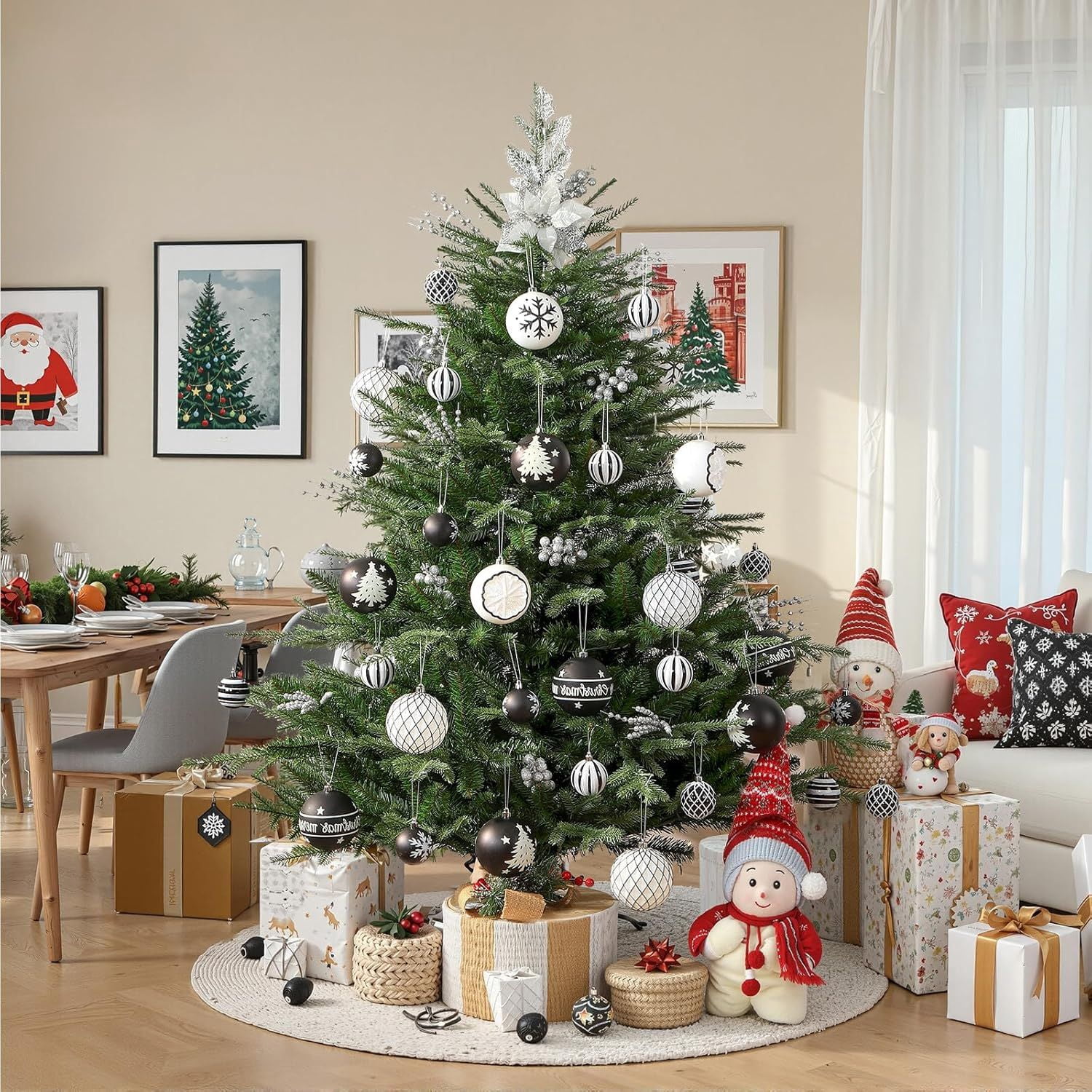 100MM/4 Inch 9PCS Large Christmas Balls Ornaments, Shatterproof Plastic Hanging Big Baubles Set for Xmas Tree Decoration Holiday Party Wedding Decorations with Hook
