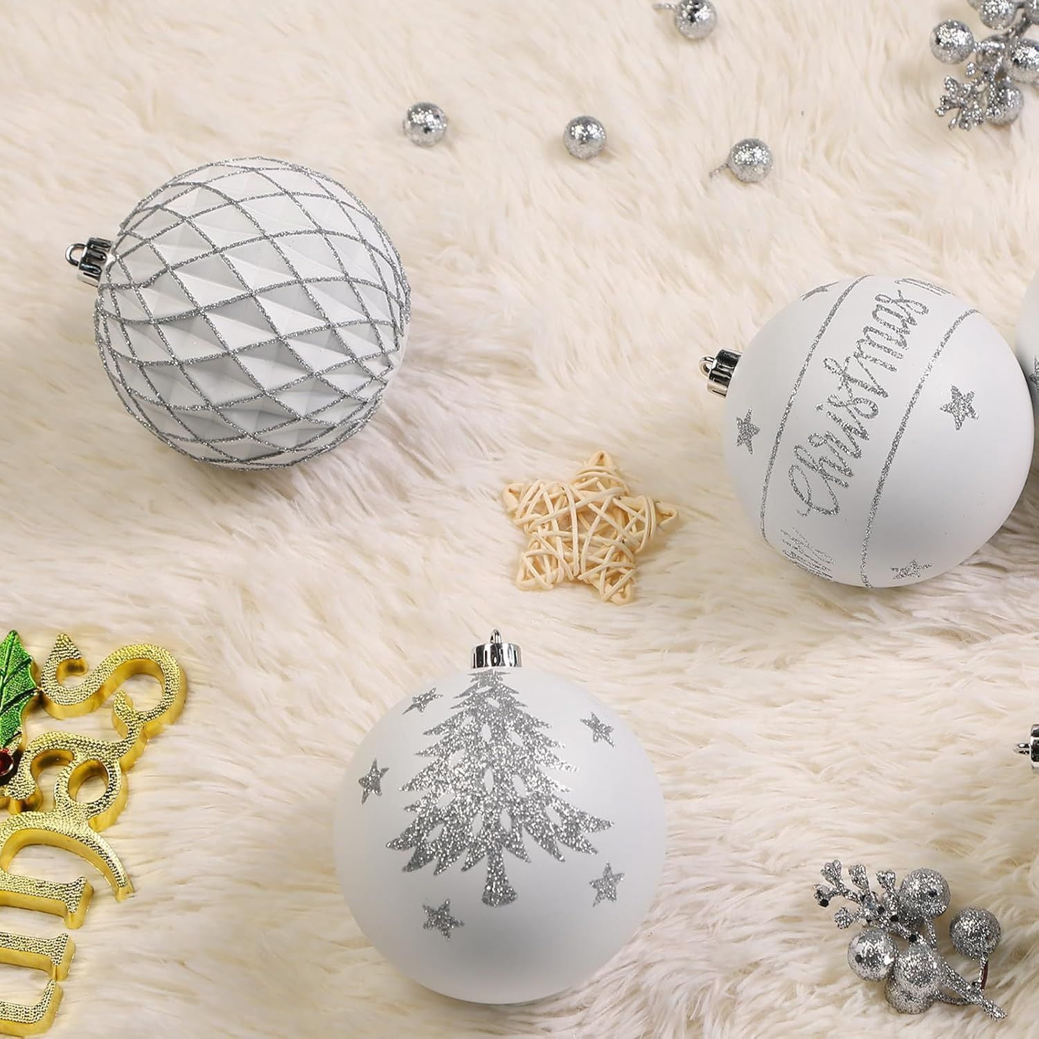 100MM/4 Inch 9PCS Large Christmas Balls Ornaments, Shatterproof Plastic Hanging Big Baubles Set for Xmas Tree Decoration Holiday Party Wedding Decorations with Hook