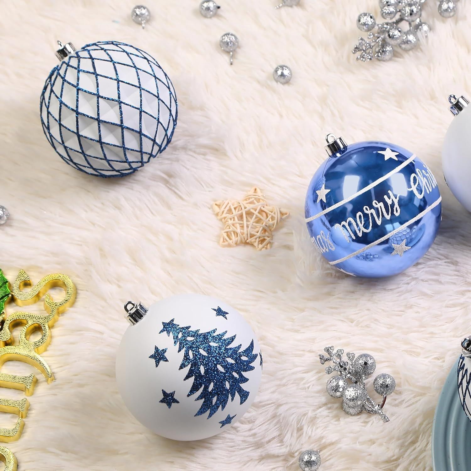 100MM/4 Inch 9PCS Large Christmas Balls Ornaments, Shatterproof Plastic Hanging Big Baubles Set for Xmas Tree Decoration Holiday Party Wedding Decorations with Hook