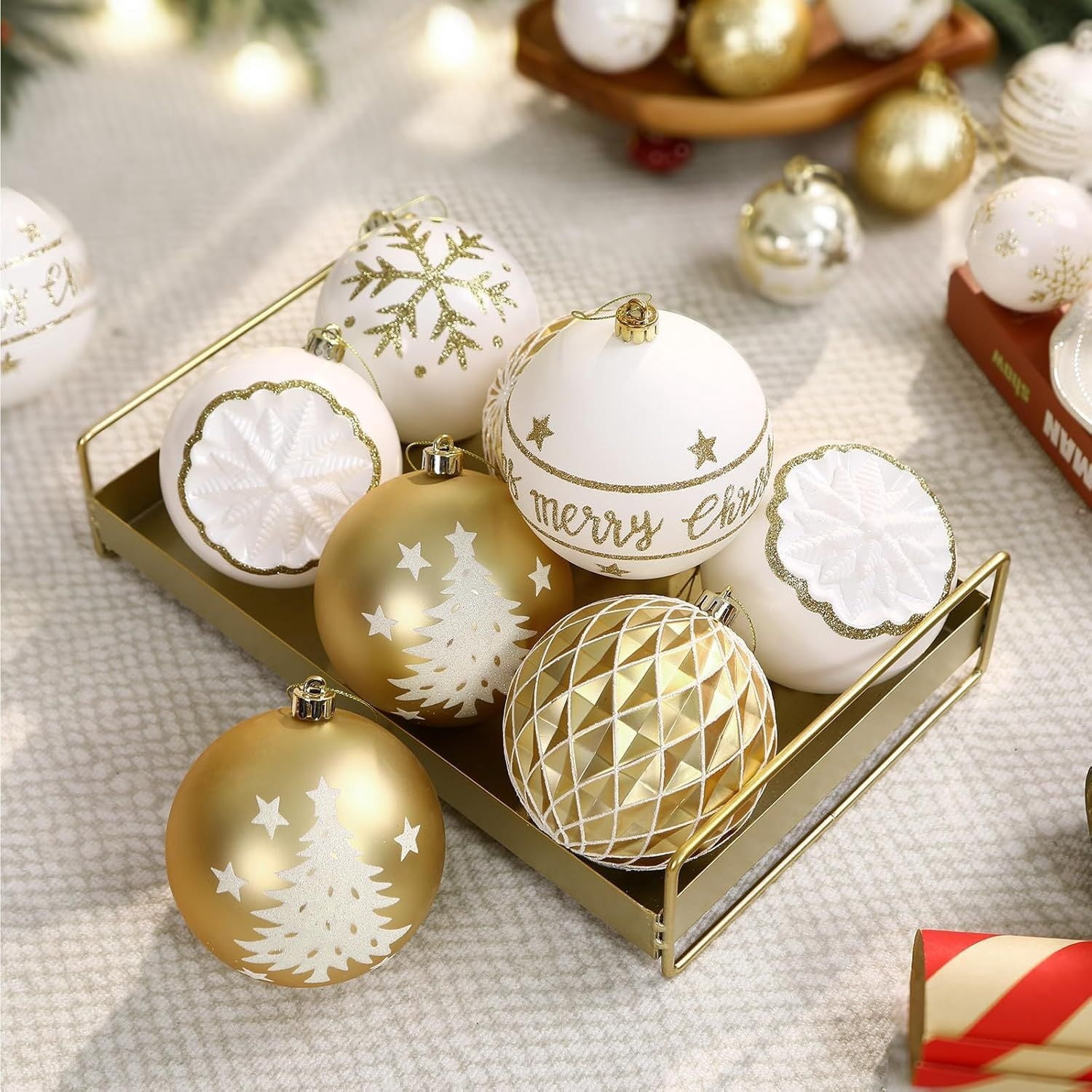 100MM/4 Inch 9PCS Large Christmas Balls Ornaments, Shatterproof Plastic Hanging Big Baubles Set for Xmas Tree Decoration Holiday Party Wedding Decorations with Hook