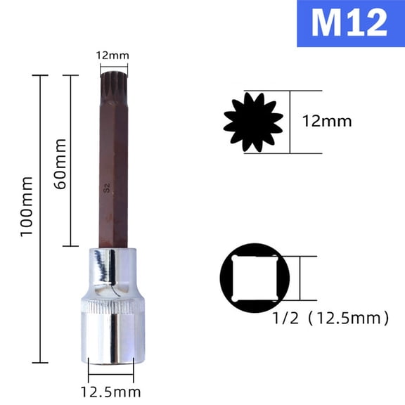 100Mm 12.7Mm Drive Wrench Socket Adapter 12 Point Screwdriver Bit M12