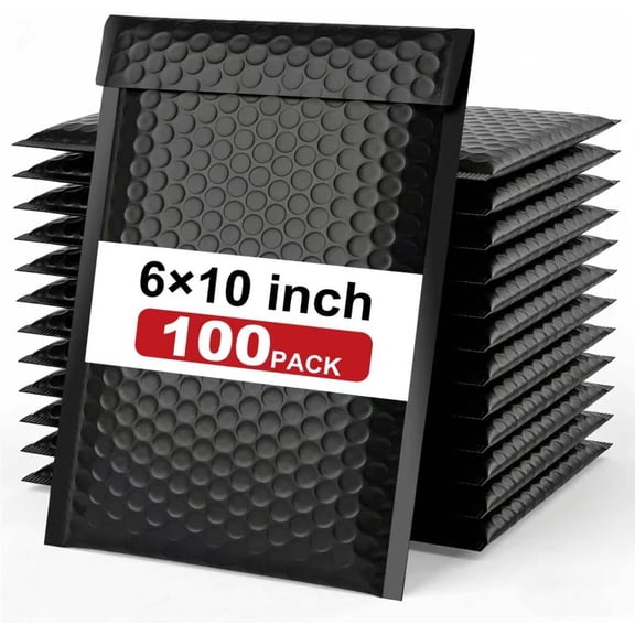 100PC Bubble Mailers 6x10 Inch, Black Self-Sealing Padded Shipping Envelopes, Waterproof Cushioned Mailers Bulk for Small Business, eCommerce, Packaging, Mailing & Shipping Supplies