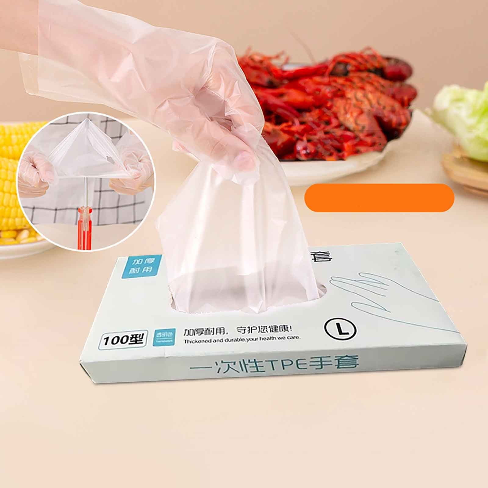 100PC Disposable Plastic Gloves, Portable Durable Disposable Plastic ...