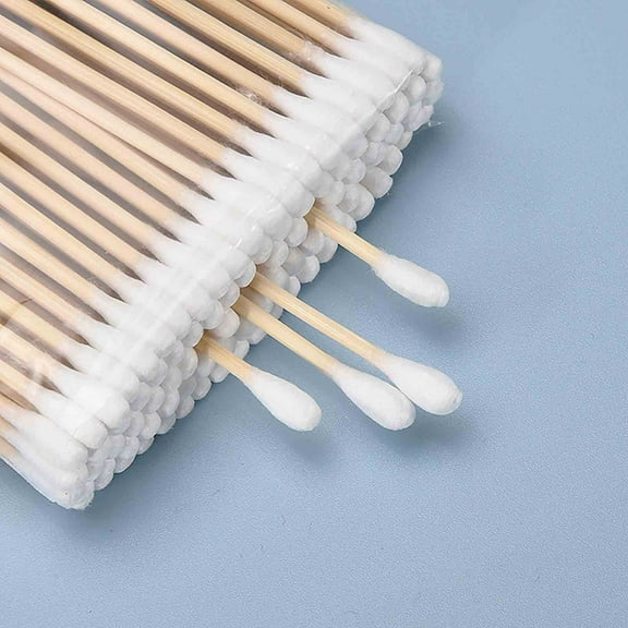 100PC Double-Tipped Cotton Swabs with Pointed and Round Ends, Soft Wooden Stick Swab Applicators for Makeup Removal, Home Cleaning, and Sensitive Skin Care, Hygienic Household Essentials