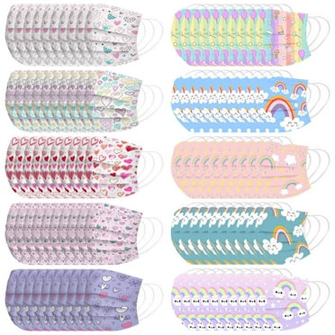 100PC Kids Face Mask Cute Colorful Cartoon Printed Breathable 3 Layer Kids Disposable Mask, Fits for Boys Girls Ages 4-12