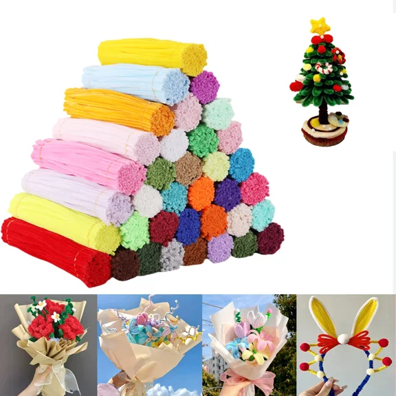 100PC Pipe Cleaners Craft, Pipe Cleaners Craft, DIY Simulation Bouquet Materials,30 Colors Craft Pipe Cleaners Bulk(6mm x 12in)