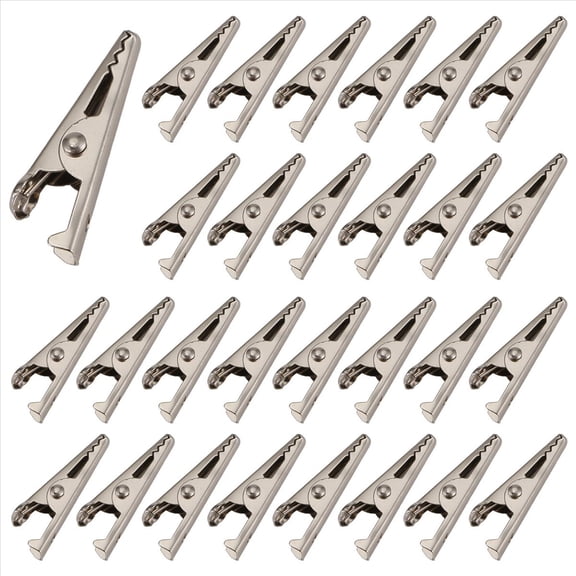 100PCS 1.06IN / 27mm Mini Metal Alligator Clips, Crocodile Clamps Silver Tone Plated Test Line Spring Clamps.
