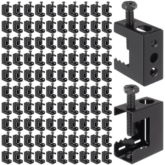 100PCS 1/4"-20 Spring Steel Beam Clamps, Metal Beam Clamp Steel Small C Clamps for Installation on Beams 1/4" and 3/8" Threaded Rod, Pipe Cable Woodworking Tool$$Tools & Hardware Other