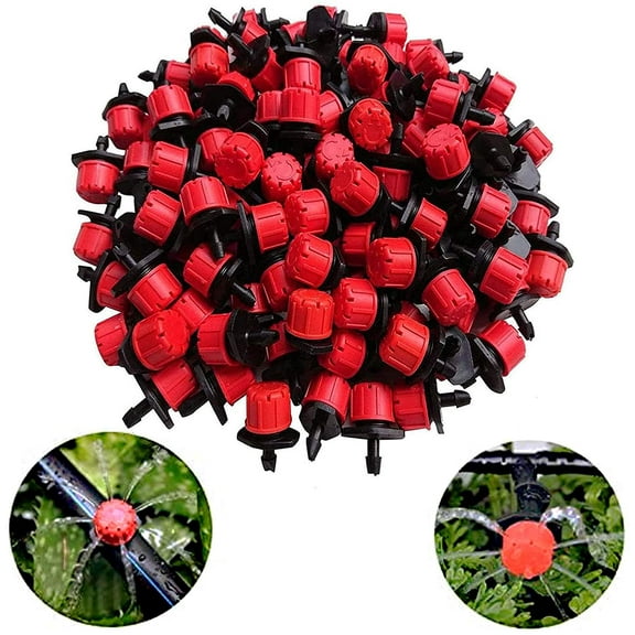 100PCS 1/4" Adjustable Watering Sprinklers for Micro Drip Irrigation System, 4/7mm Anti-Clogging Emitter Dripper Red Garden Supplies (1/4 Inch Drip Irrigation Part)
