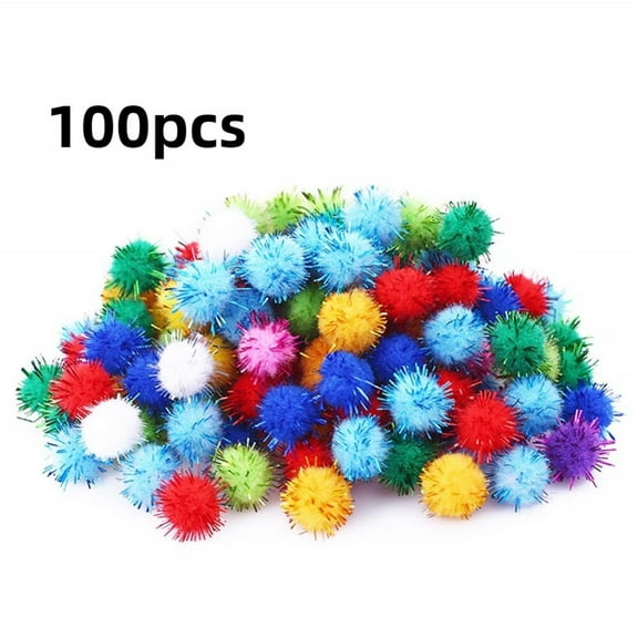 100PCS 1.5 INCH Cat Toy Balls Extra Large Sparkly Cat's Favorite Chase Glitter Ball Toy Sparkle Pom Pom Balls