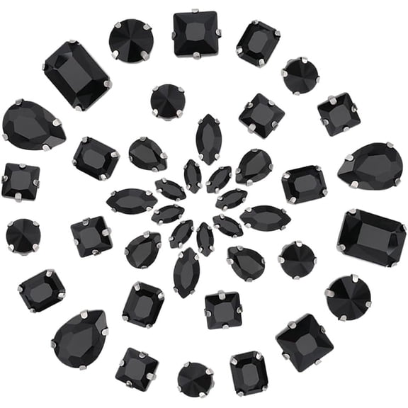 100PCS 10 Styles Rhinestones Gems Sewing Teardrop Square Round Sew on Claw Glass Rhinestone Flatback Fancy Stone with 4 Hole Silver Setting for Jewelry Clothes Bag Shoes Dress Black Gray