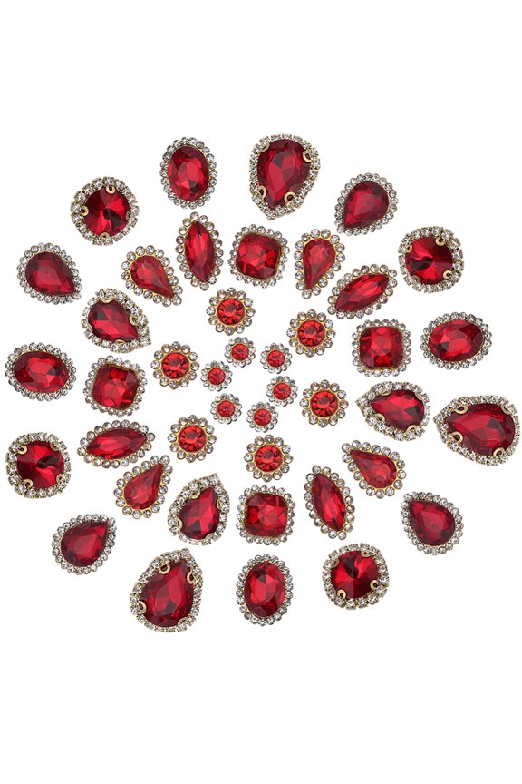 100PCS 10 Styles Sew on Rhinestones Round Horse Eye Claw Gold Prong Setting Glass Sewing Flatback Fancy Stone Gems with 4 Holes for Jewelry Charms