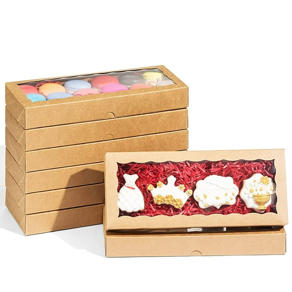100PCS 12 x 5 x 1.5 inches Auto-Popup One Piece Premium Cookie Boxes, Mini Strawberry Boxes, Kraft Brown Bakery Box for Holiday Cookie Gift Sets