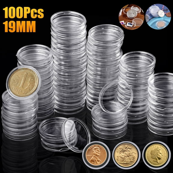 100PCS 19mm Clear Coin Capsule Holder Case Storage Container for US Penny 1 cent
