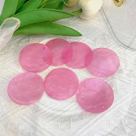 100PCS 2-in Round Shells Pieces with 2 Hole, Polished Round Shell Slice - Capiz Shells Pearl Coin Beads - Handmade Decorative Accessories for DIY(Pink)