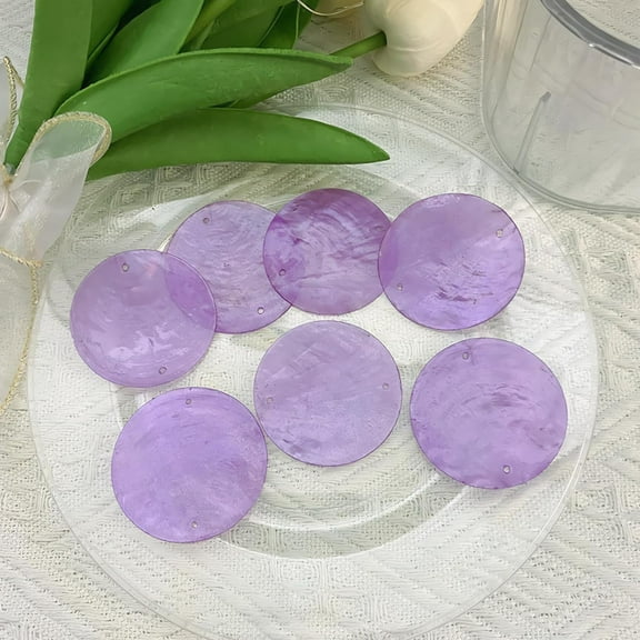 100PCS 2-in Round Shells Pieces with 2 Hole, Polished Round Shell Slice - Capiz Shells Pearl Coin Beads - Handmade Decorative Accessories for DIY(Purple)