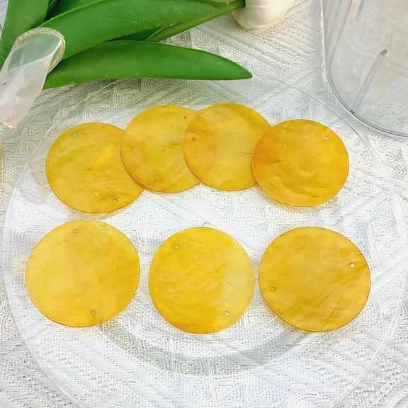 100PCS 2-in Round Shells Pieces with 2 Hole, Polished Round Shell Slice - Capiz Shells Pearl Coin Beads - Handmade Decorative Accessories for DIY(Orange)