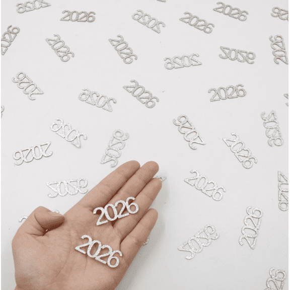 100PCS 2026 Sliver Glitter Confetti, New Year Graduation Party Table Scatter Decorations