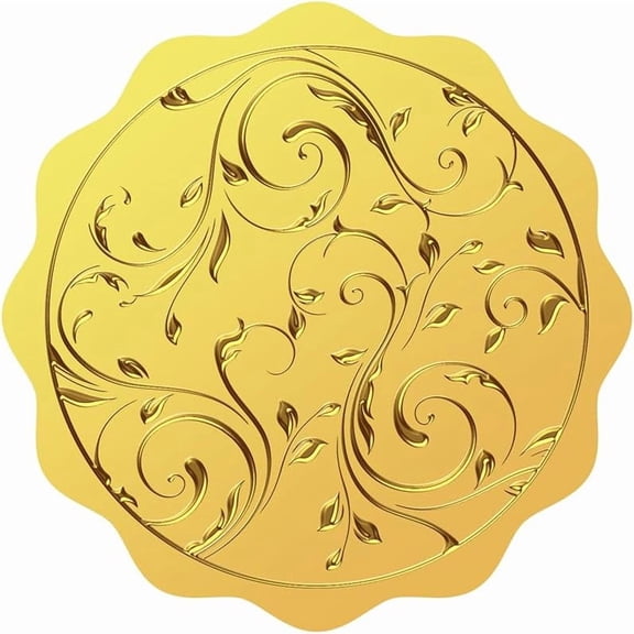 100PCS 2inch Vine Gold Foil Certificate Seals Gold Embossed Gold Foil Stickers Self Adhesive Embossed Seals Gold Envelope Seals Stickers