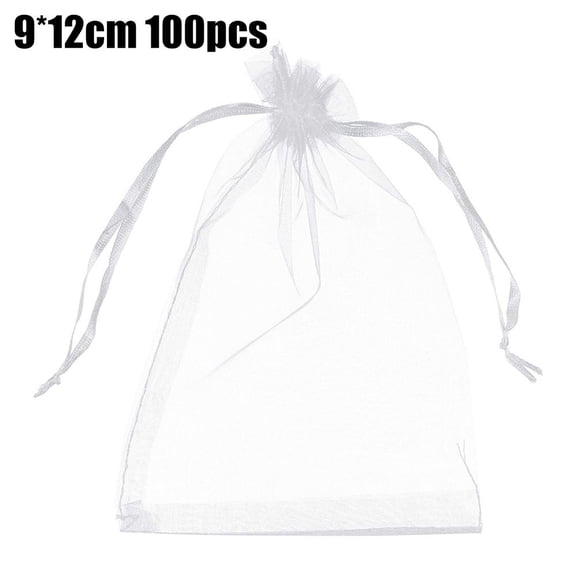 100PCS 3.6X4.8 Inch Organza Gift Bags for Jewelry Party Wedding Favor, Premium Sheer Gift Drawstring Pouch Candy Bags(White)