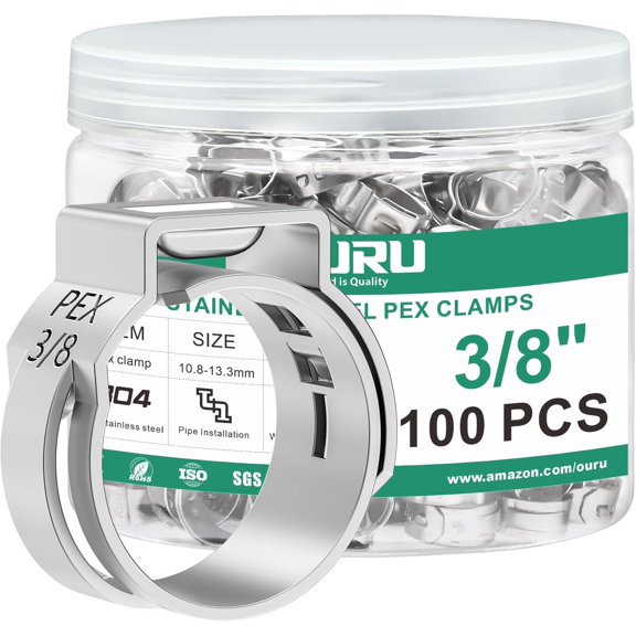 100PCS 3/8 Pex Crimp Ring,304 Stainless Steel Pex Cinch Clamps,Single Ear Hose Clamps for Pex Fittings Pipe Tubing