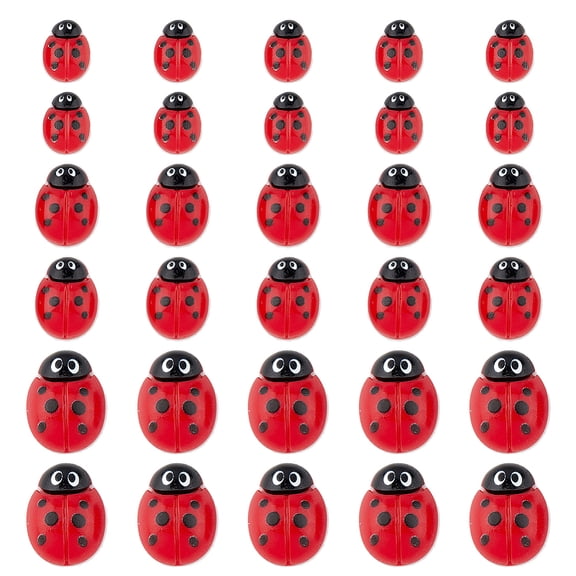 100PCS 3 Sizes Ladybug Opaque Resin Cabochons Animal Shape Cabochon with 100PCS Acrylic Double-sided Tape Insect Theme Flatback Embellishments for DIY