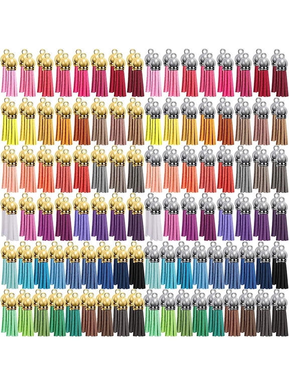 100PCS 38mm Leather Keychain Tassels Bulk Colored Tassel Pendants Crafts for Keyring Jewellery Making DIY Keychains Supplies
