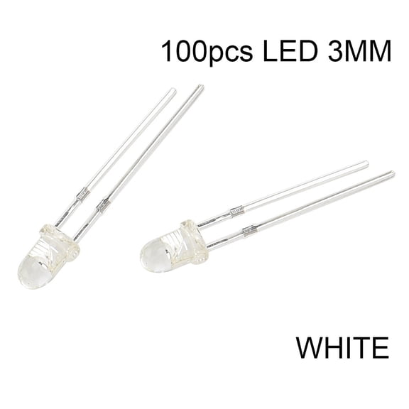 100PCS 3Mm LED Diodes Bright 10000-12000mcd Clear Bulb For DIY Electronics Projects DC 2-3V Red Blue Green White Yellow Assorted Pack(White.)