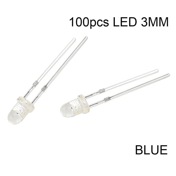 100PCS 3Mm LED Diodes Bright 10000-12000mcd Clear Bulb For DIY Electronics Projects DC 2-3V Red Blue Green White Yellow Assorted Pack(blue)